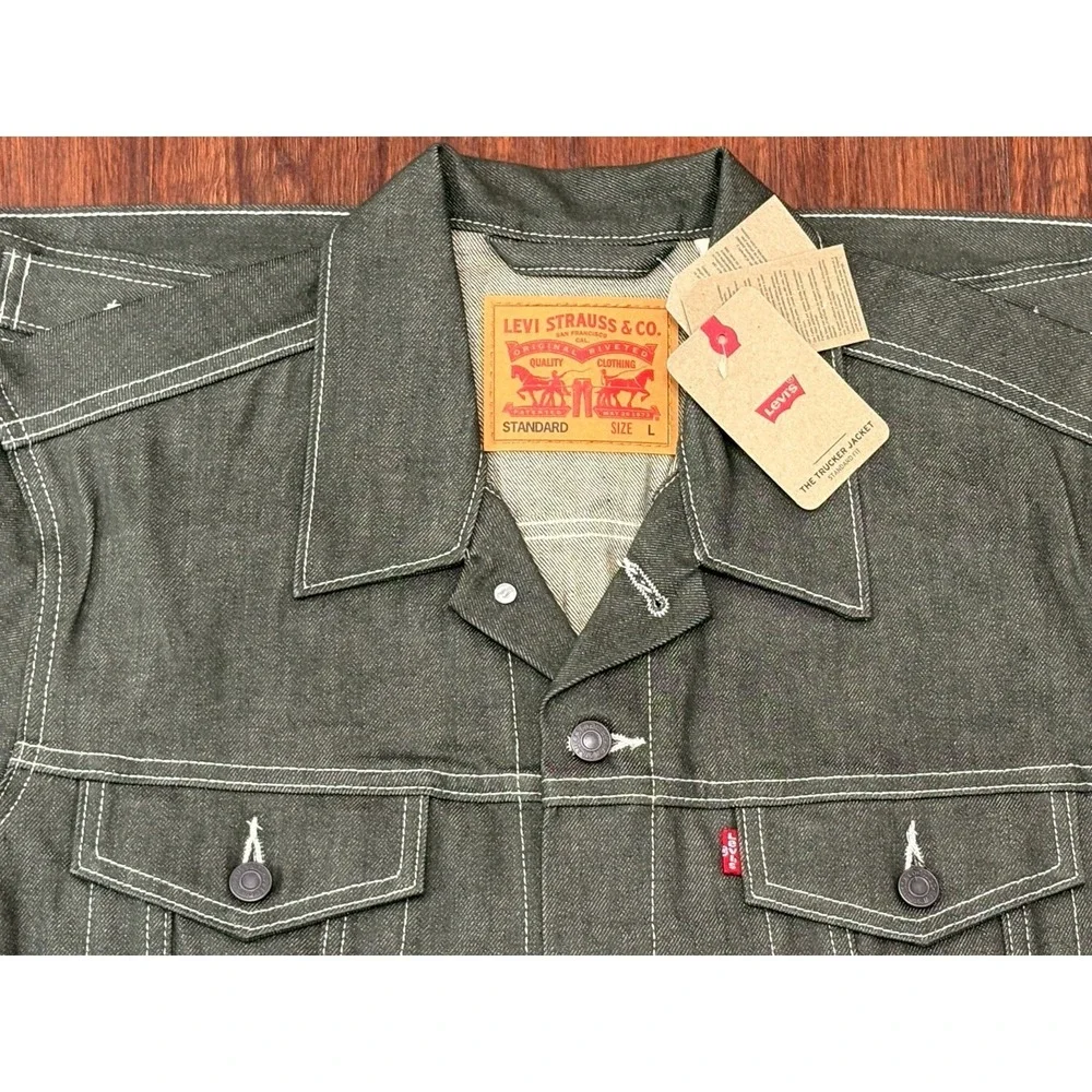 Levi's Denim Trucker Jacket Mens Size Large Dark Green Rigid New With Tags